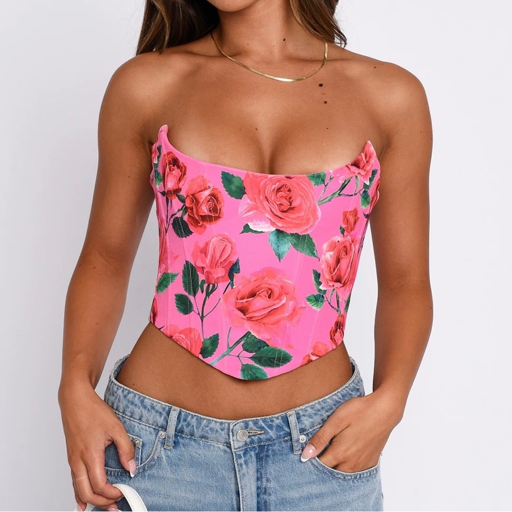 WHITE FOX Pink Floral Bustier- NEW - Size S